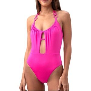 NEW Trina Turk Monaco One Piece Swimsuit Cut-out Halter Tie Solid Pink Size 12